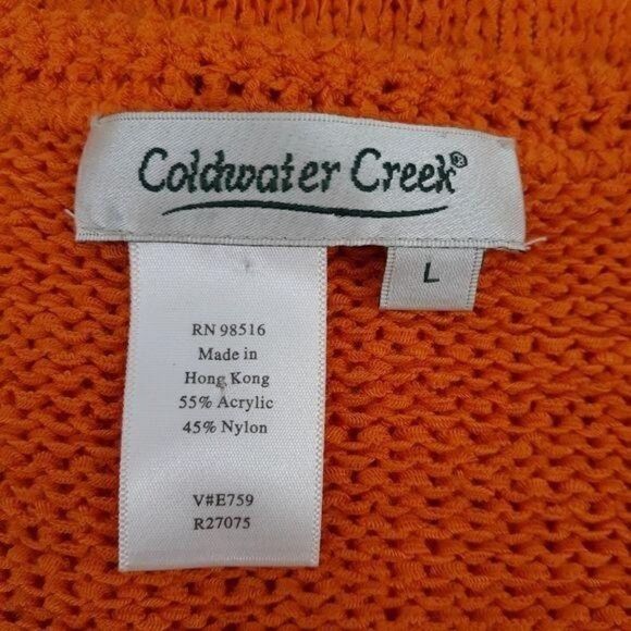 90's Coldwater Creek Open Knit Eyelet Hem Button Down Cardigan Orange Sz L - Picture 3 of 10